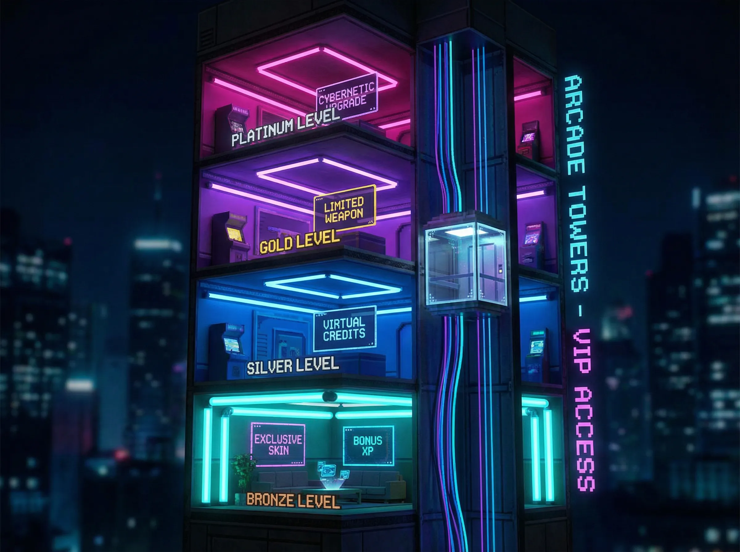 冰球突破 复古街机摩天楼VIP层级剖面图